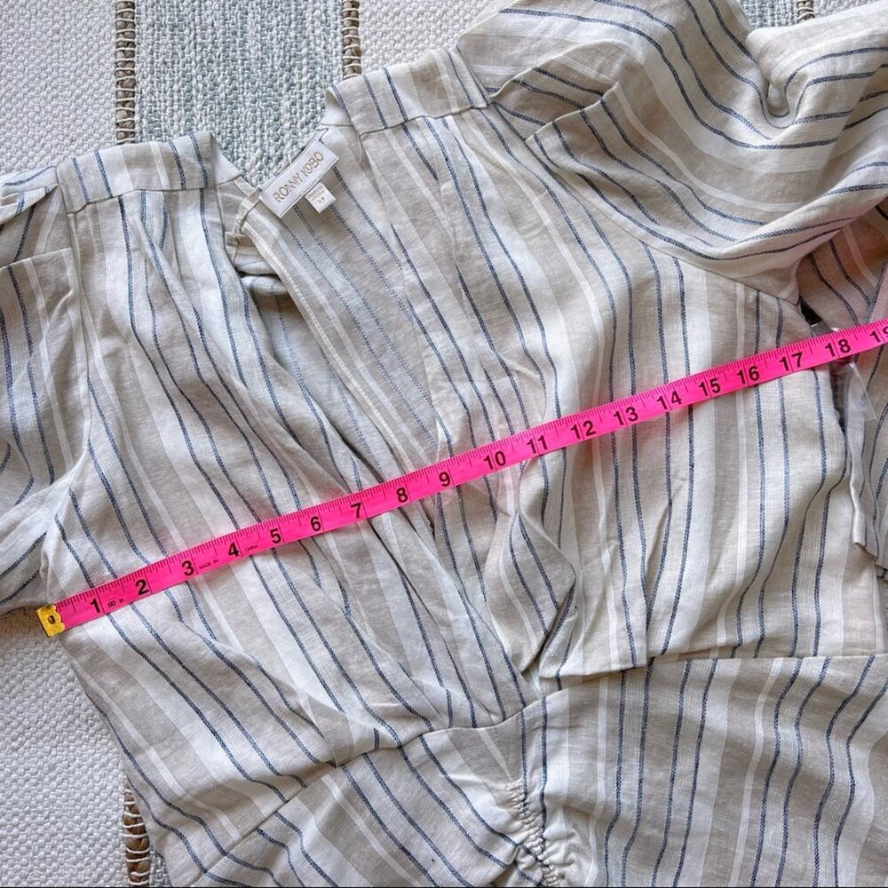 Ronny Kobo Joslyn Beige Striped Linen Blend Ruched Mini Dress Women’s Size XL - Picture 9 of 12